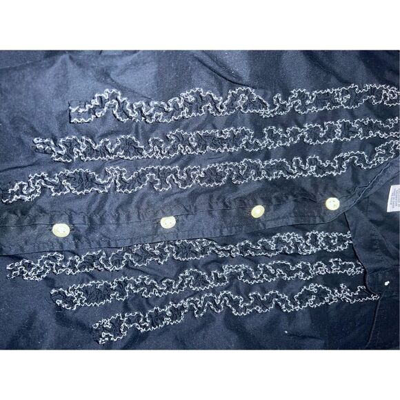 LUCKY BRAND BLACK RUFFLED BUTTON DOWN Sz S Collar Preppy Long Sleeves Minimalist - Picture 6 of 6